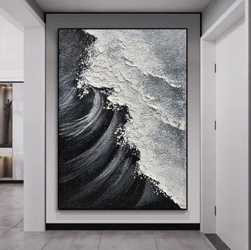 ブラック ホワイト ビーチ ウェーブ サンド 01 壁装飾 Oil Paintings